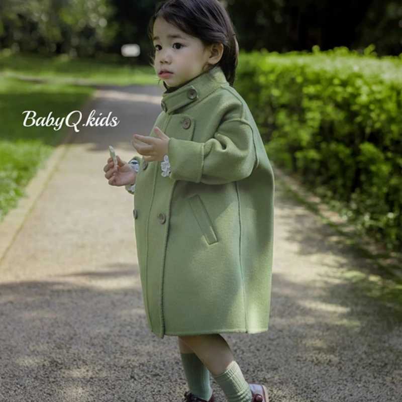 Womens wool coat windbreaker 2023 green warm thick winter cotton youth coat childrens clothing W241023