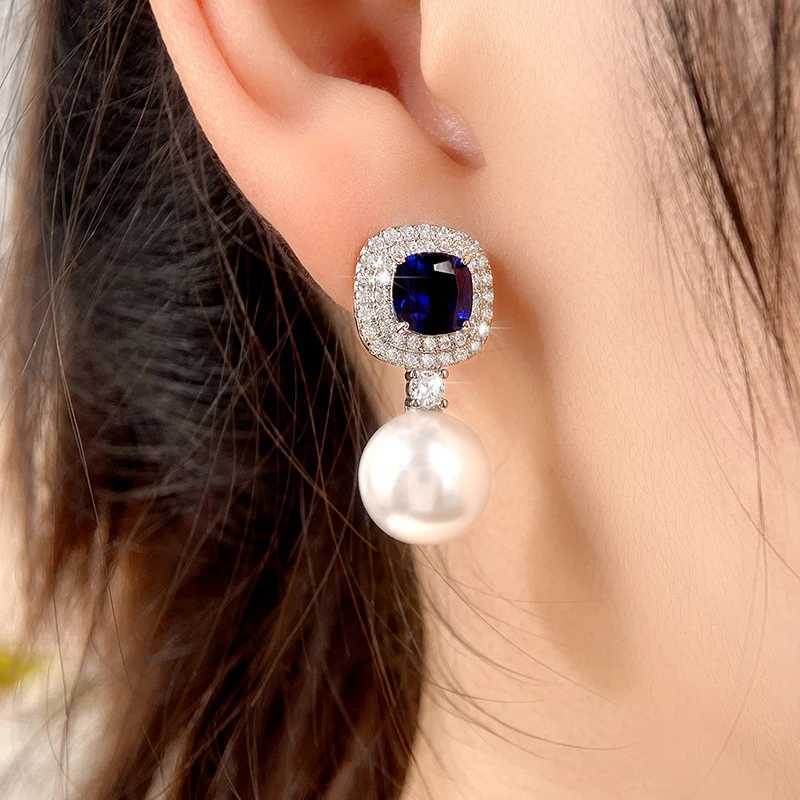 Huitan Gorgeous Blue Cubic Zirconia Imitation Pearl Earrings for Womens Engagement Wedding Party Temperature Elegant Earrings W241023