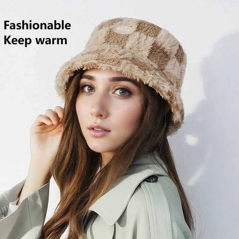 Winter Rhbus grid fisherman hat Japanese Berber wool bucket hat thick design keeps warm X241023