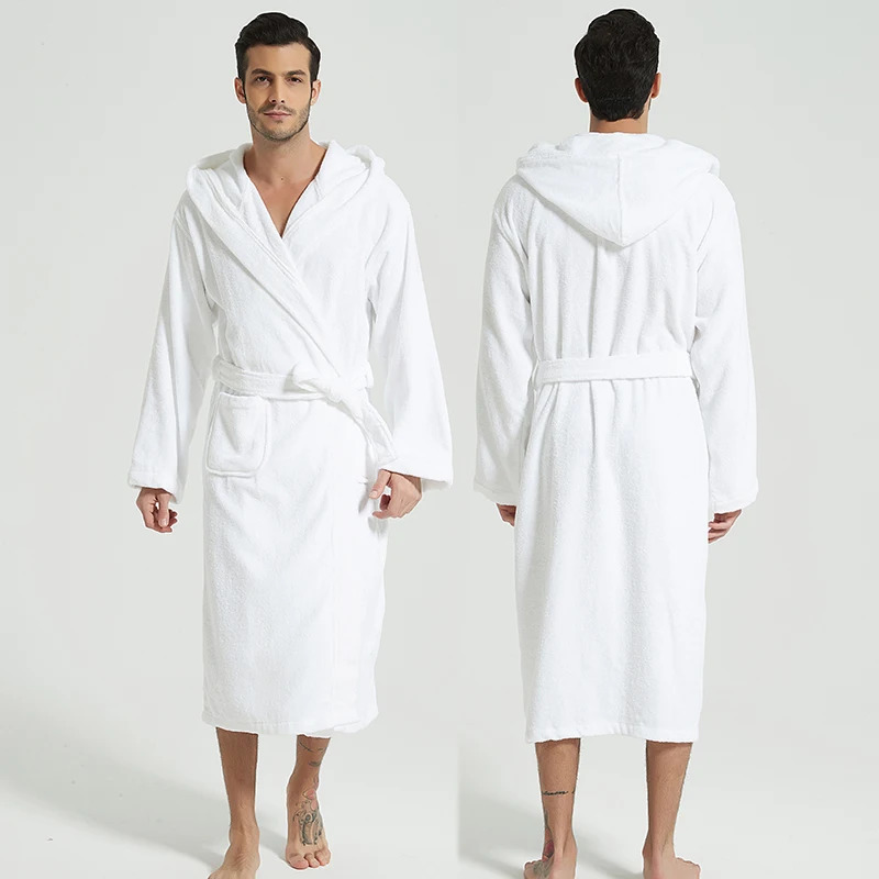 Mens bathroom hooded 100% pure cotton thick warm towel wool cotton dress long bathrobe el spa soft bridesmaid dress 241023