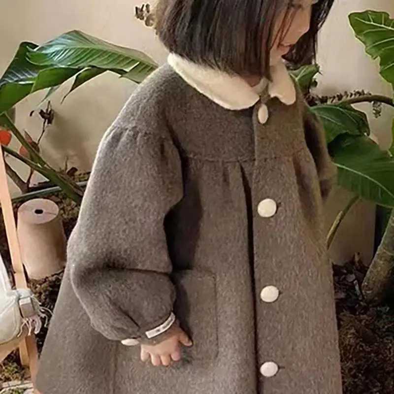 Baby girl wool coat autumn winter Korean version childrens doll collar medium long coat W241023