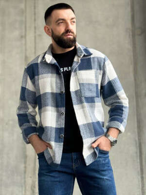 2024 men's flannel thick casual fashion versatile plaid shirt jacket men's warm shirt