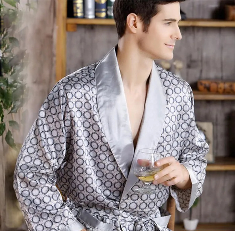 Mens sleepwear satin kimono bathroom gown casual sleepwear oversized printed gold home gown 3XL 4XL 5XL 241023