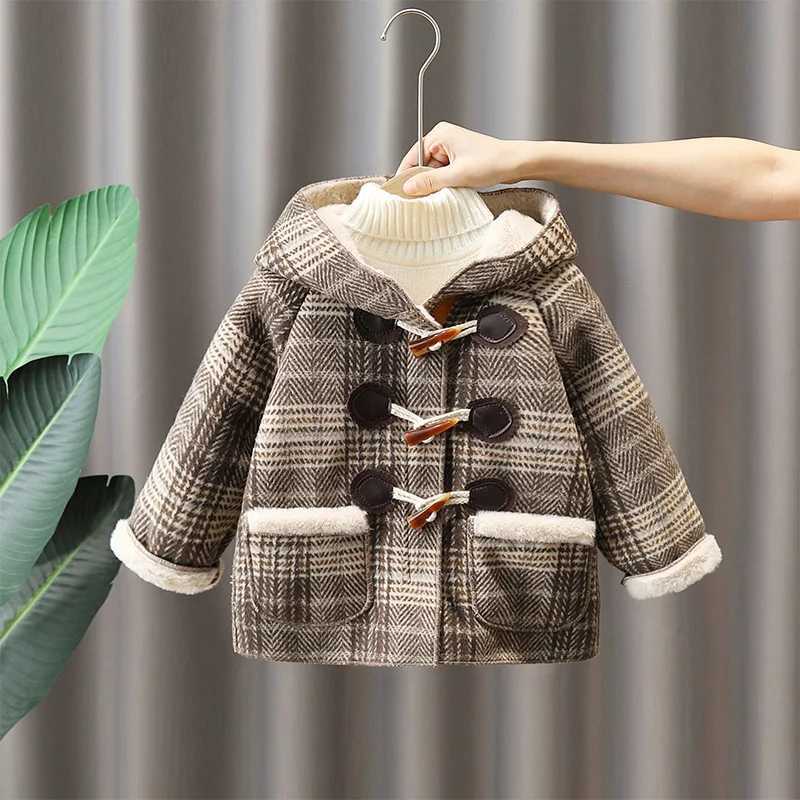 Fashionable boys and girls plain woolen coat thick woolen hooded jacket autumn childrens casual jacket W241023