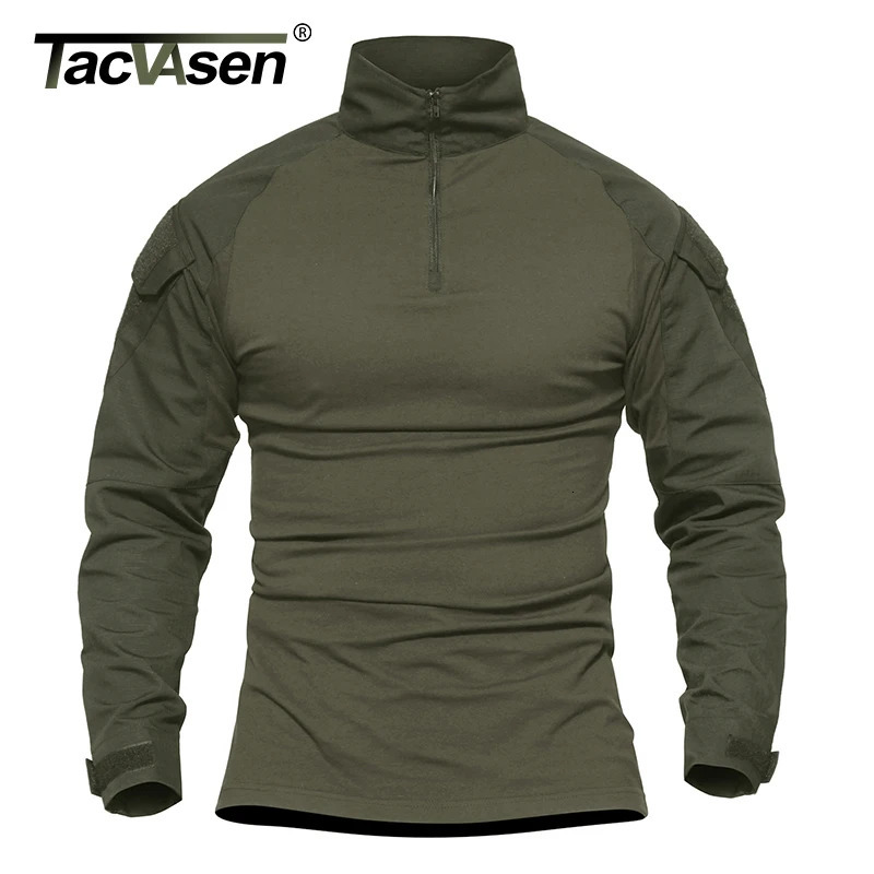 TACVASEN long sleeved 1/4 zipper slim fit T-shirt with pockets mens summer battle T-shirt cotton polyester training suit 241023