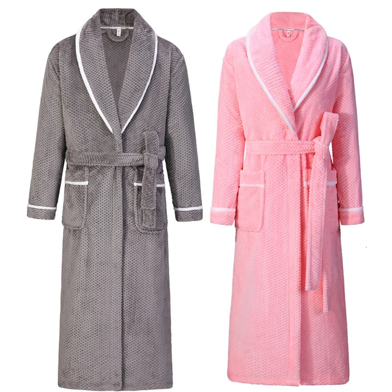 Winter thick coral fleece mens pajamas long robe warm flannel pajamas sexy couple bathroom loose home wear casual clothes 241023