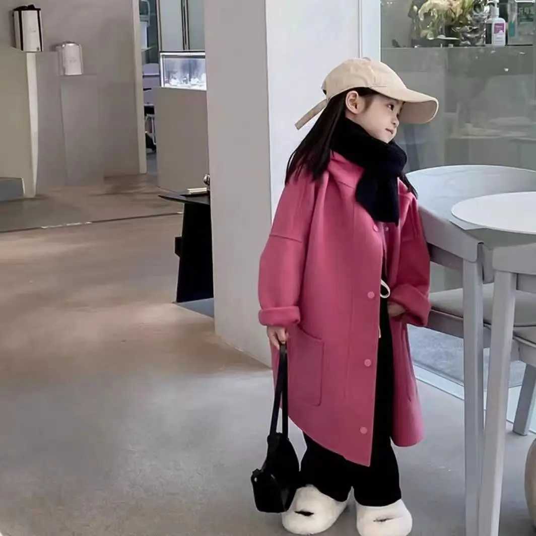 Wool blend jacket Korean winter girls long hooded warm jacket childrens clothing thick jacket childrens jacket S65 W241023