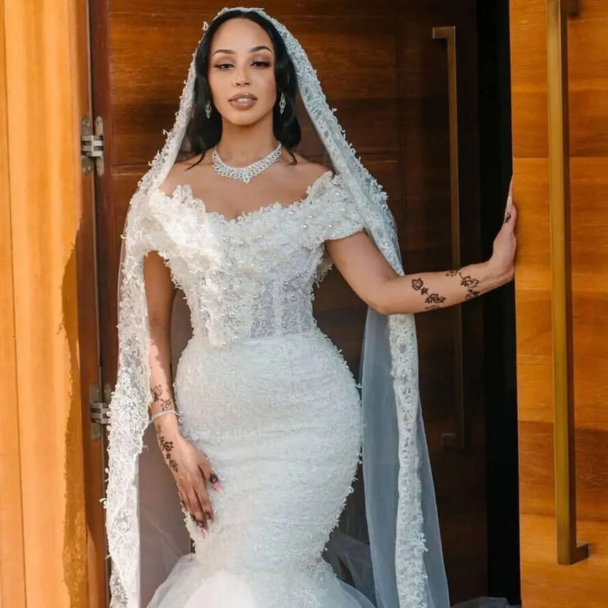 Wedding Dresses White Bridal Gowns Formal Mermaid Sweetheart Off-Shoulder Hand Made Wers Applique Beaded Ivory Zipper Lace Up Plus Size New Custom