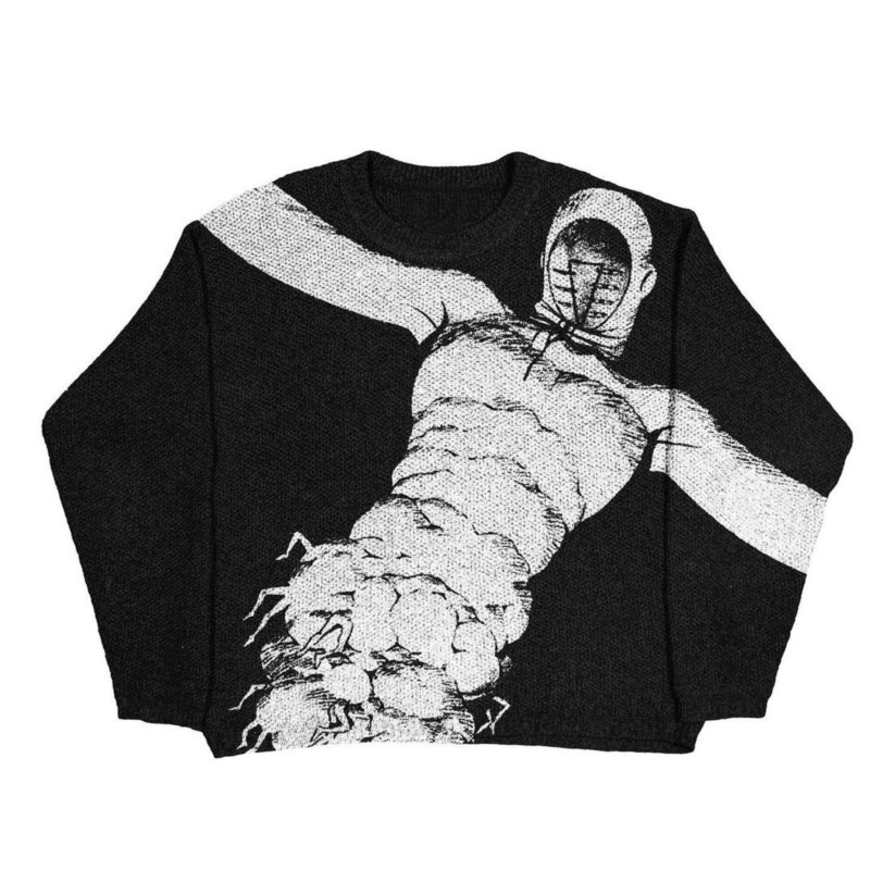 hiphop streetweat knitted abstract portrait printed pullover Harajuku cotton Men sweater winter Women oversized clothes 240930