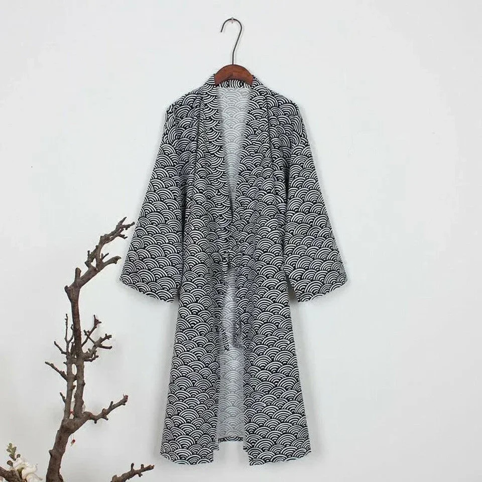 Mens Classic Japanese Bathroom Sleepwear Yukata Kimono Sleepwear Cotton Friendly Robe Loose Casual Sleepwear 241023
