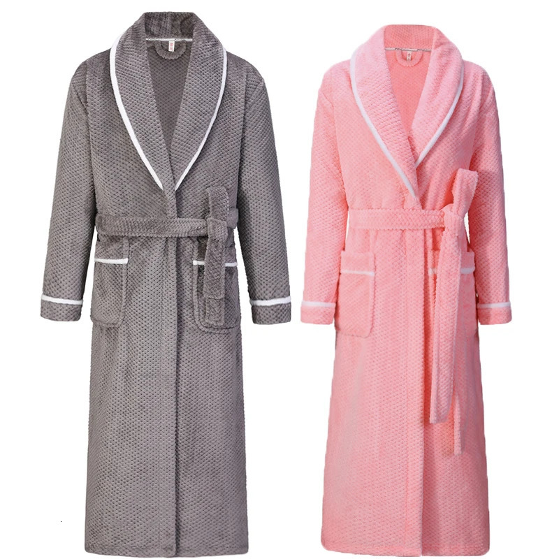 Winter thick coral fleece mens pajamas long robe warm flannel pajamas sexy couple bathroom loose home wear casual clothes 241023