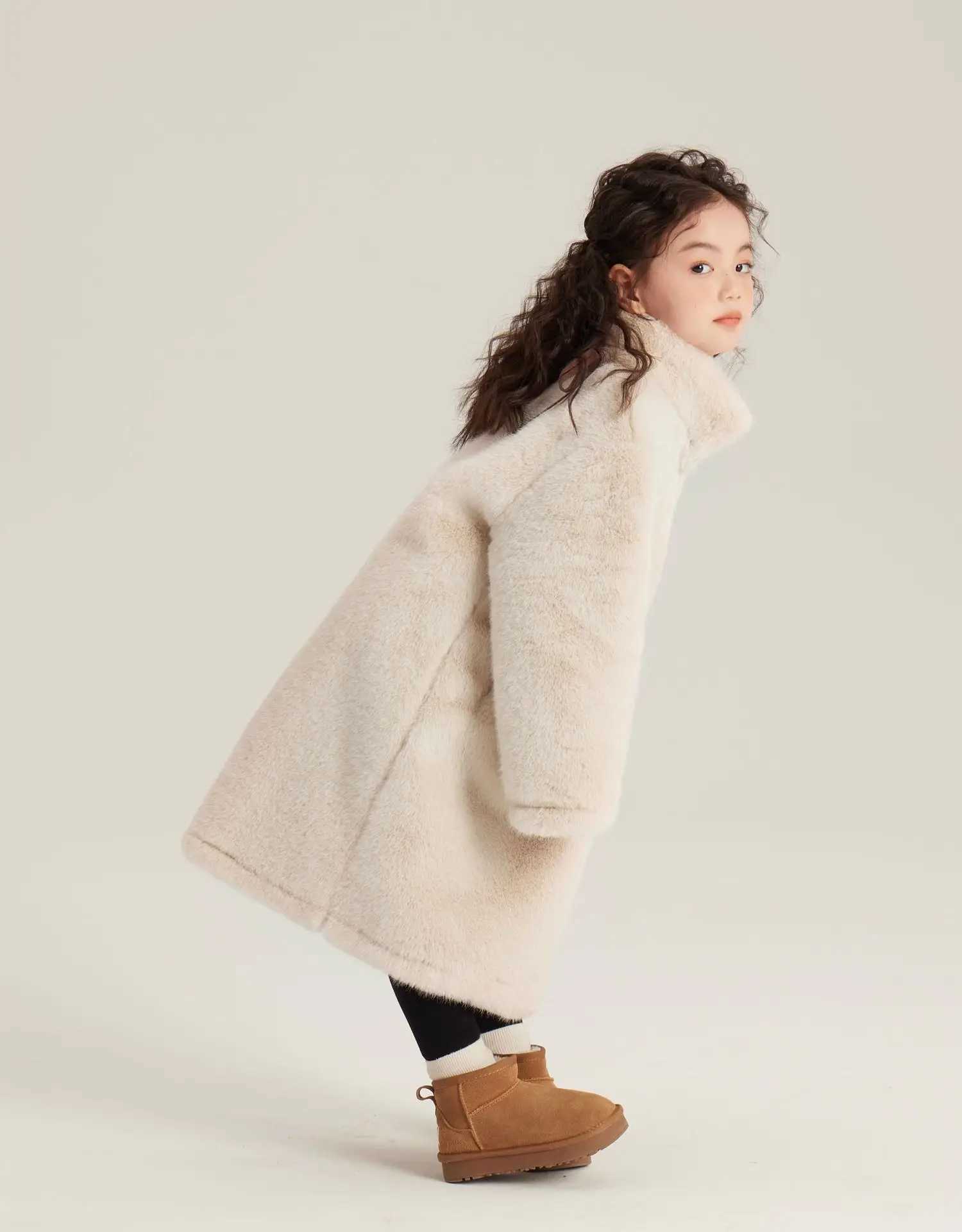 Girls winter imitation fur coat elegant banquet childrens coat beige baby artificial rabbit fur coat princess jacket TR198 W241023