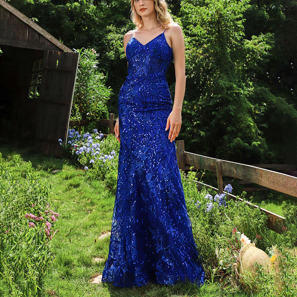 Gold Slim Fit Fishtail V Neck Camisole Wedding Bridesmaid Graduation Social Evening Dress