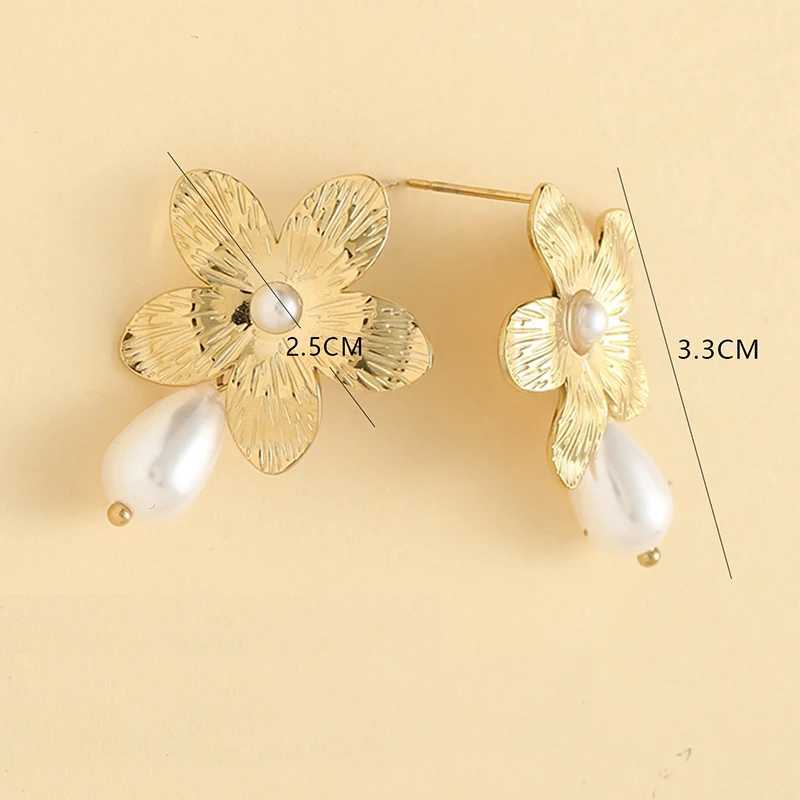 Stainless Steel Gold Color Flower Earrings for Women with Pearl Simple Jewelry Accessories for Women Party Jewelry NewX241023