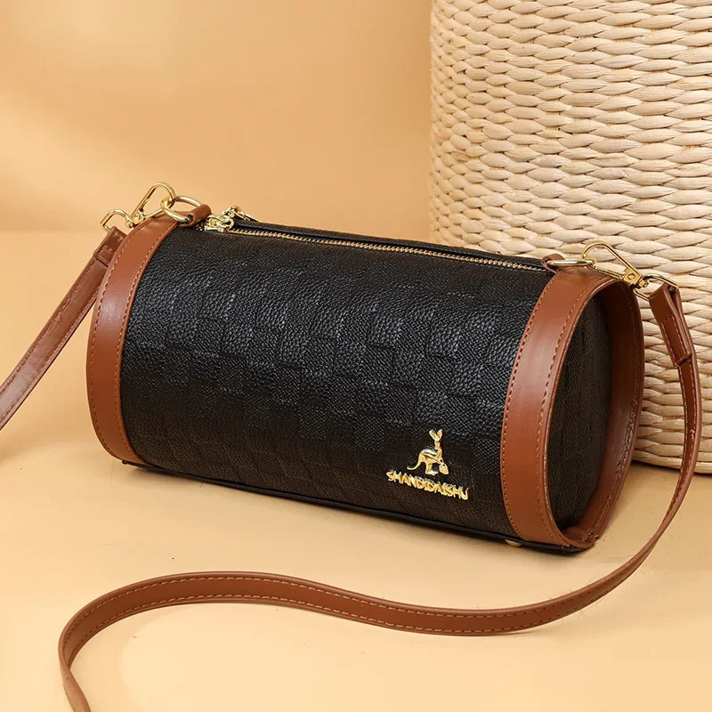 High Quality Leather Shoulder Crossbody Bag Fashion Cylinder Sac Women y Handbag ner Female Messenger Purse Tote 241021