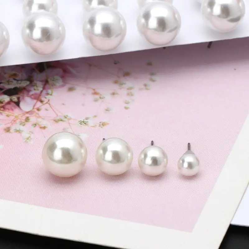 Shiny simulated pearl earrings with 12 pairs of round earrings used for party street photography W241023