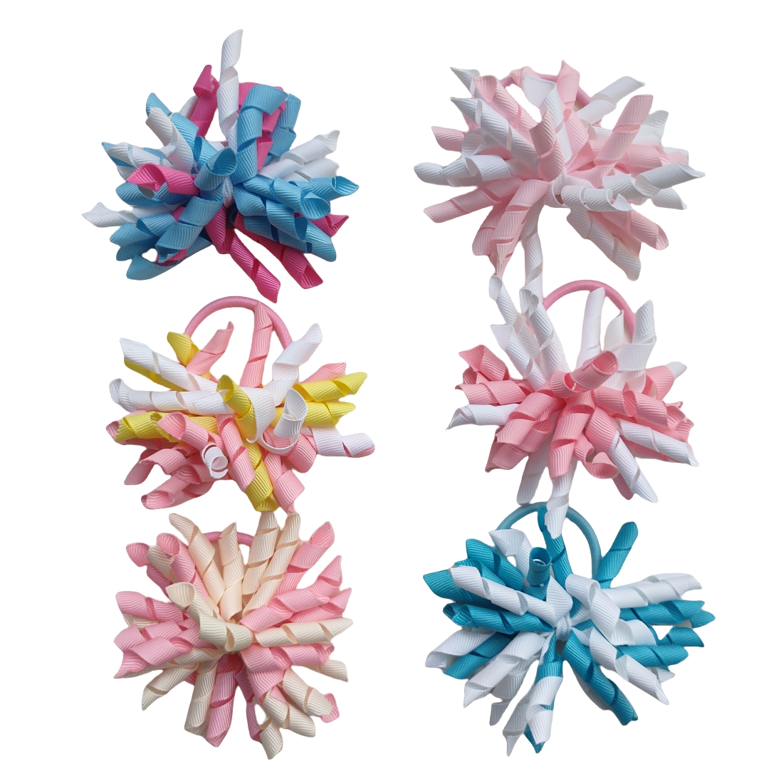 Korker Ponytail Elastic Hair Ties Rope Holders Streamer Corker Bows Flowers Clip Cheer Bowknots Curly Loop Grosgrain Ribbon Bobbles For Baby Girl Chil