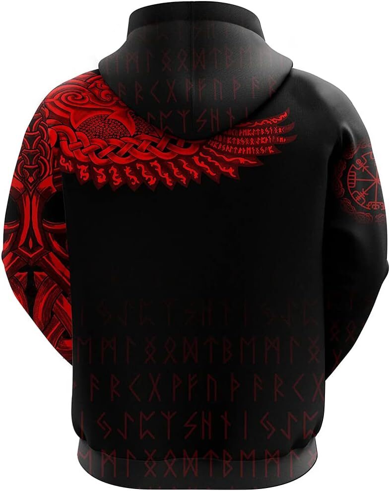 Hoodie for Mens Womens Unisex 3D Print Raven Hoodie Sweatshirt, Norse Viking Guardian Angel Wing Fantasy fashion trend Hoodie red Hoodies sweatshirt P