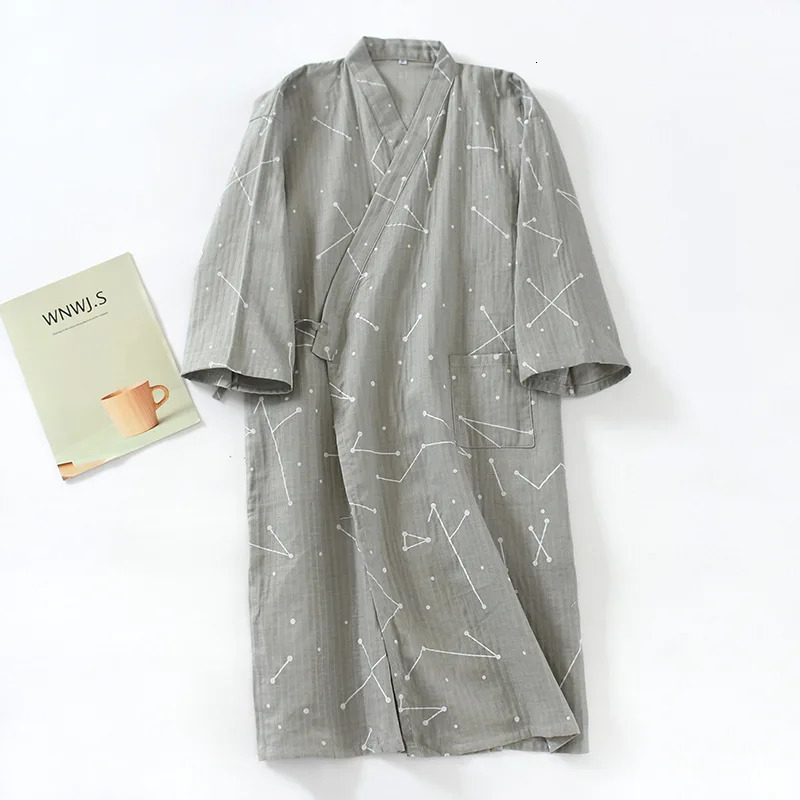 Mens 100% Cotton High Zee Cotton Robe Loose and Thin Yukata Japanese Kimono Pajama Mens Hooded Robe V-neck Pajama Bathroom Pajama 241023