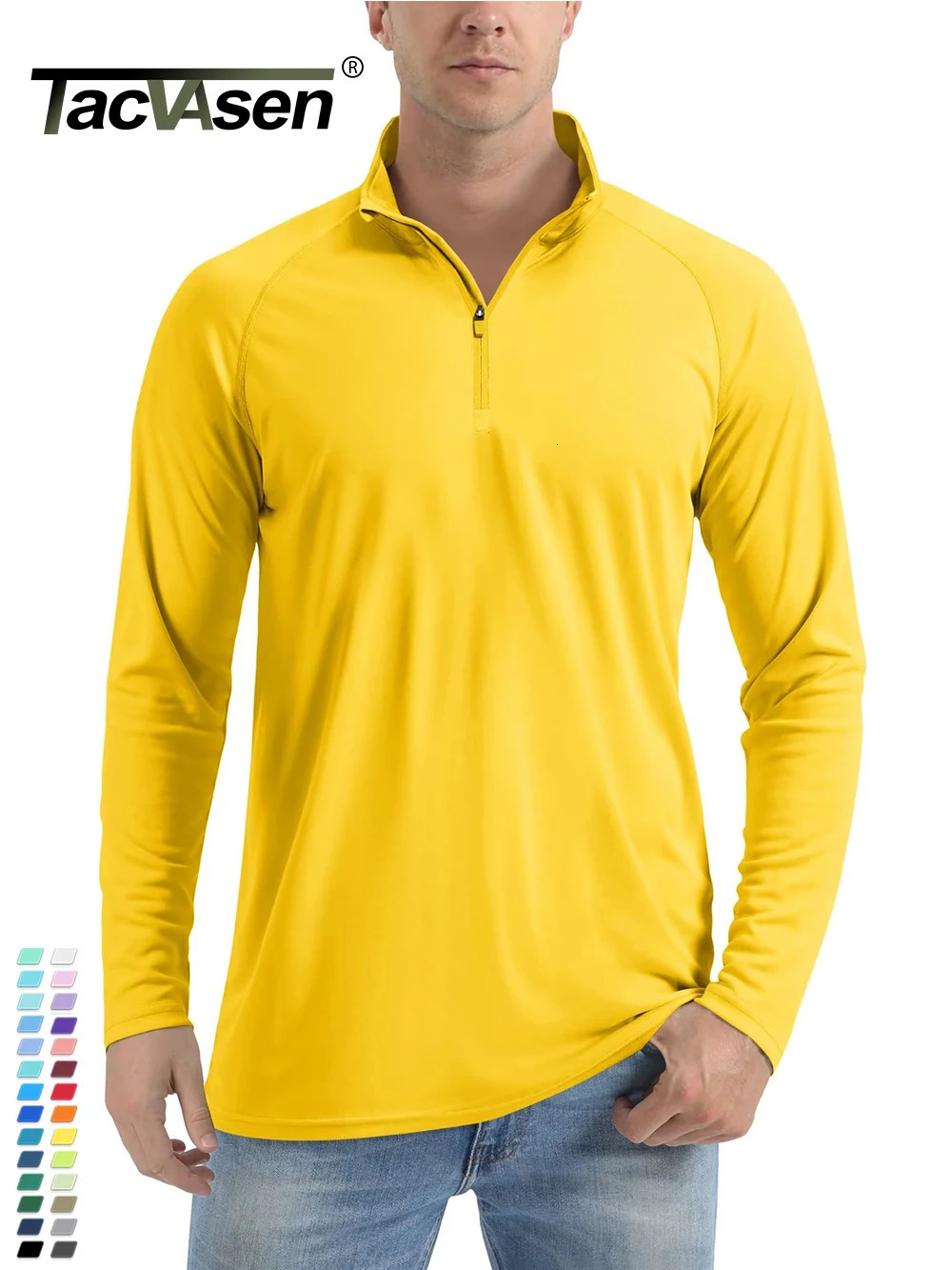 TACVASEN UPF 50Sun/UV Protection T-shirt Mens 1/4 Zipper Pulling Outdoor Fishing Swimming Hiking Performance UV T-shirt Top 241024