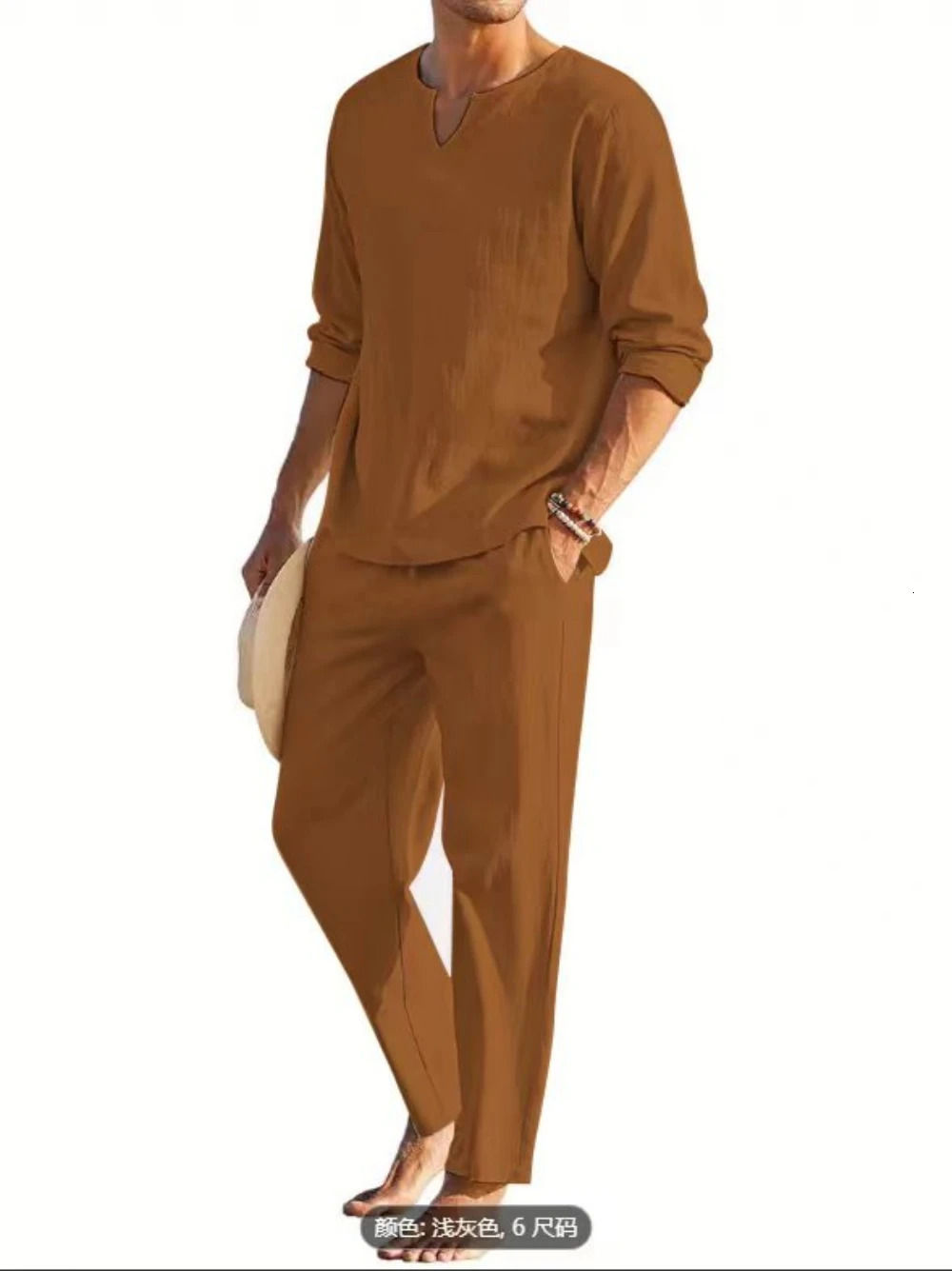 Mens autumn collection mens round neck Plus V solid color long sleeved floral shirt casual sports pants high-quality two-piece style 241024