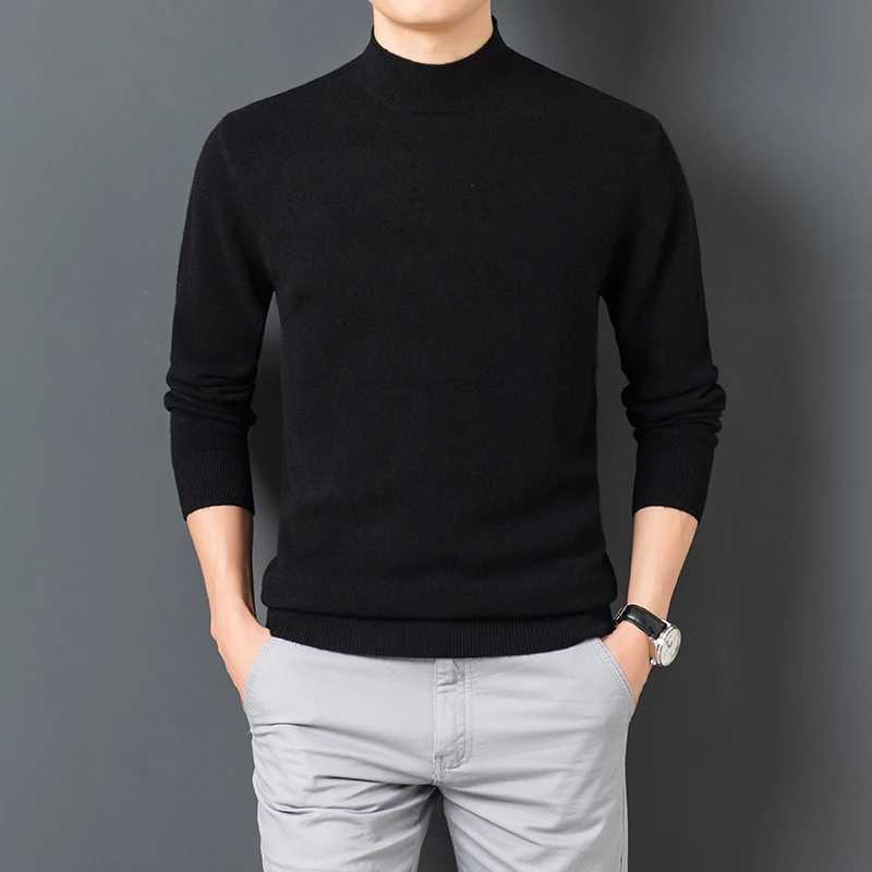 Mens Sweater Solid Color Warm Comfortable Long Sleeved Pullover Long Sleeved Mock Neck Sweater LX241024