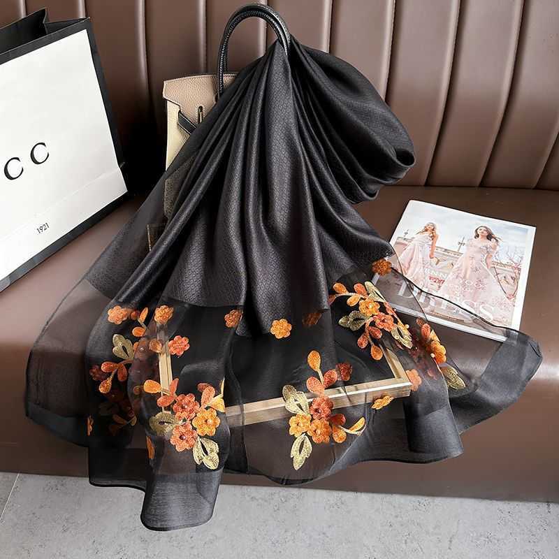 Versatile Scarnd and Autumn designers scarf ece Nail Embroidered Begonia Summer silk Scarf Spring Bead L nice