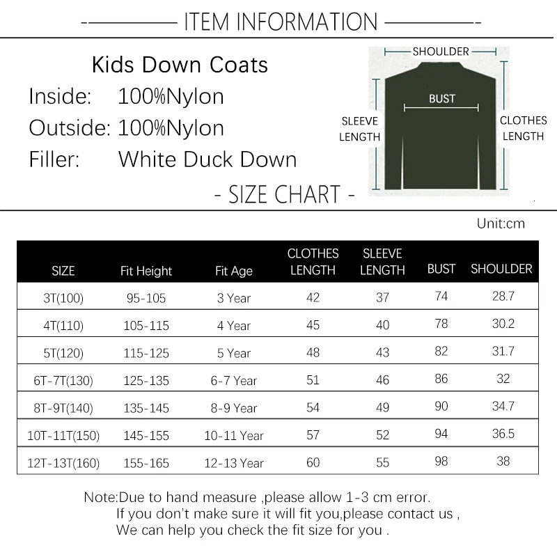 3-13Y childrens white duck down boys jacket thickened childrens jacket girls winter casual candy color warm jumpsuit 241024