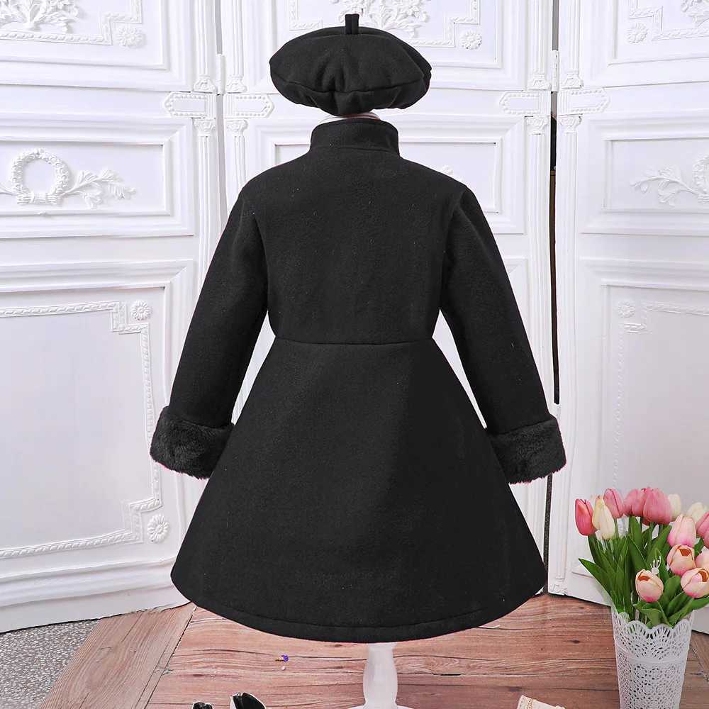 New autumn and winter standing collar double row wool coat for girls with hat 5-13 years old wool coat for middle school children W241023
