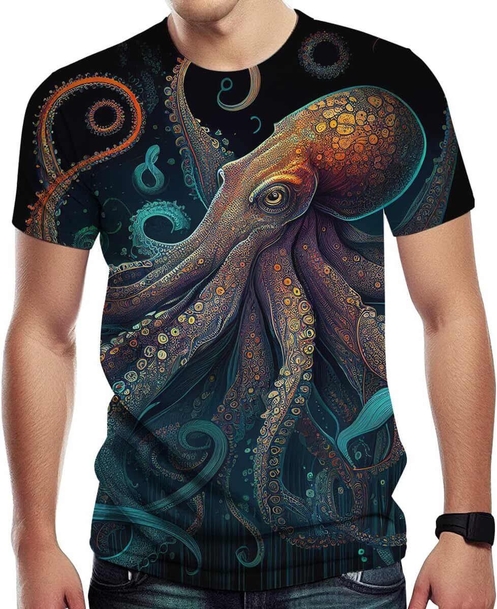 Mens T shirt Novelty Cool Octopus Graphic Print Short Sleeve T Shirt for Men's tee Casual tops summer clothes trend cool