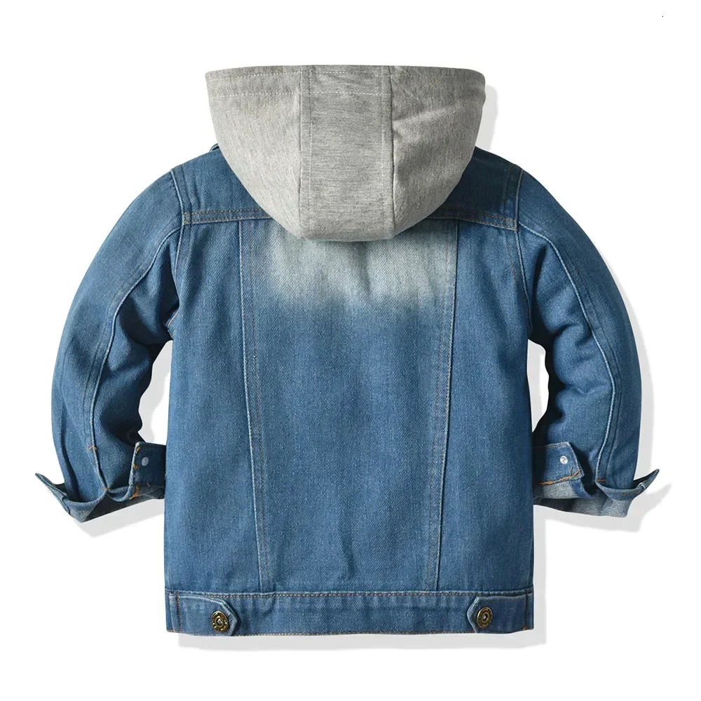 70-140cm mens hooded denim jacket loose denim jacket childrens Jaqueta jeans mens jacket autumn and winter 241024
