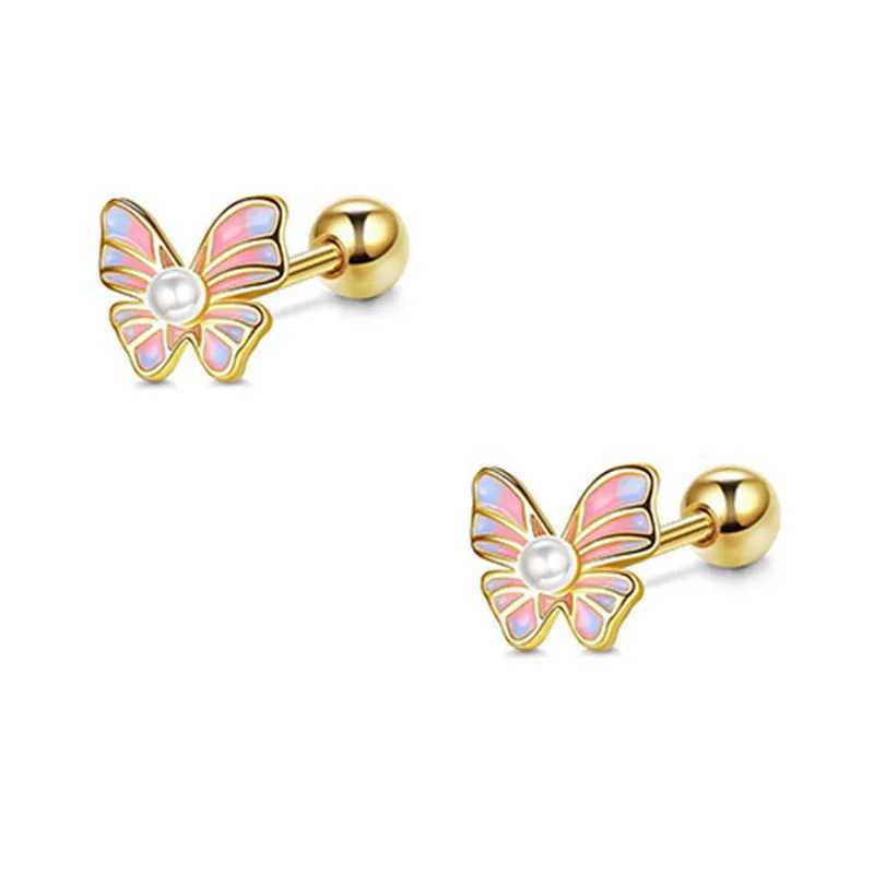 1 pair of stainless steel fashion All-match faux pearl blue-pink butterfly cartilage earrings piercing jewelry for womenX241023