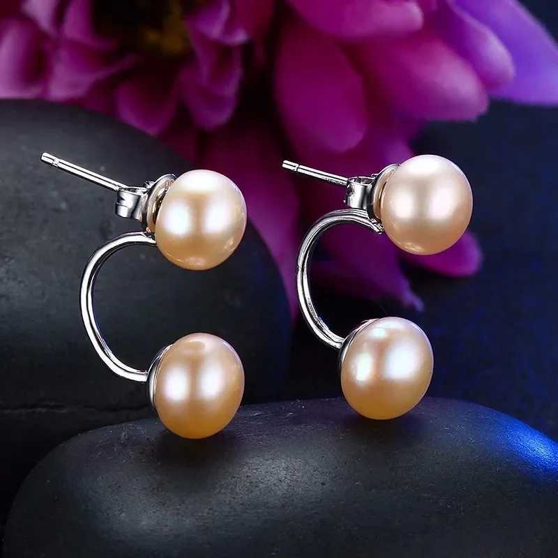High quality double pearl earrings 100% natural freshwater pearl earrings double-sided wearing pearl earrings W241023