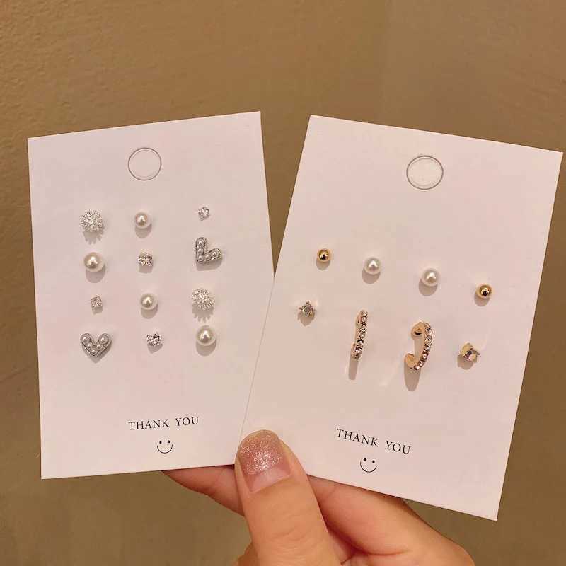 1 set of fashionable and exquisite pearl stud earrings set simple and cute Korean style small stud earrings suitable for womens party jewelry gifts W2