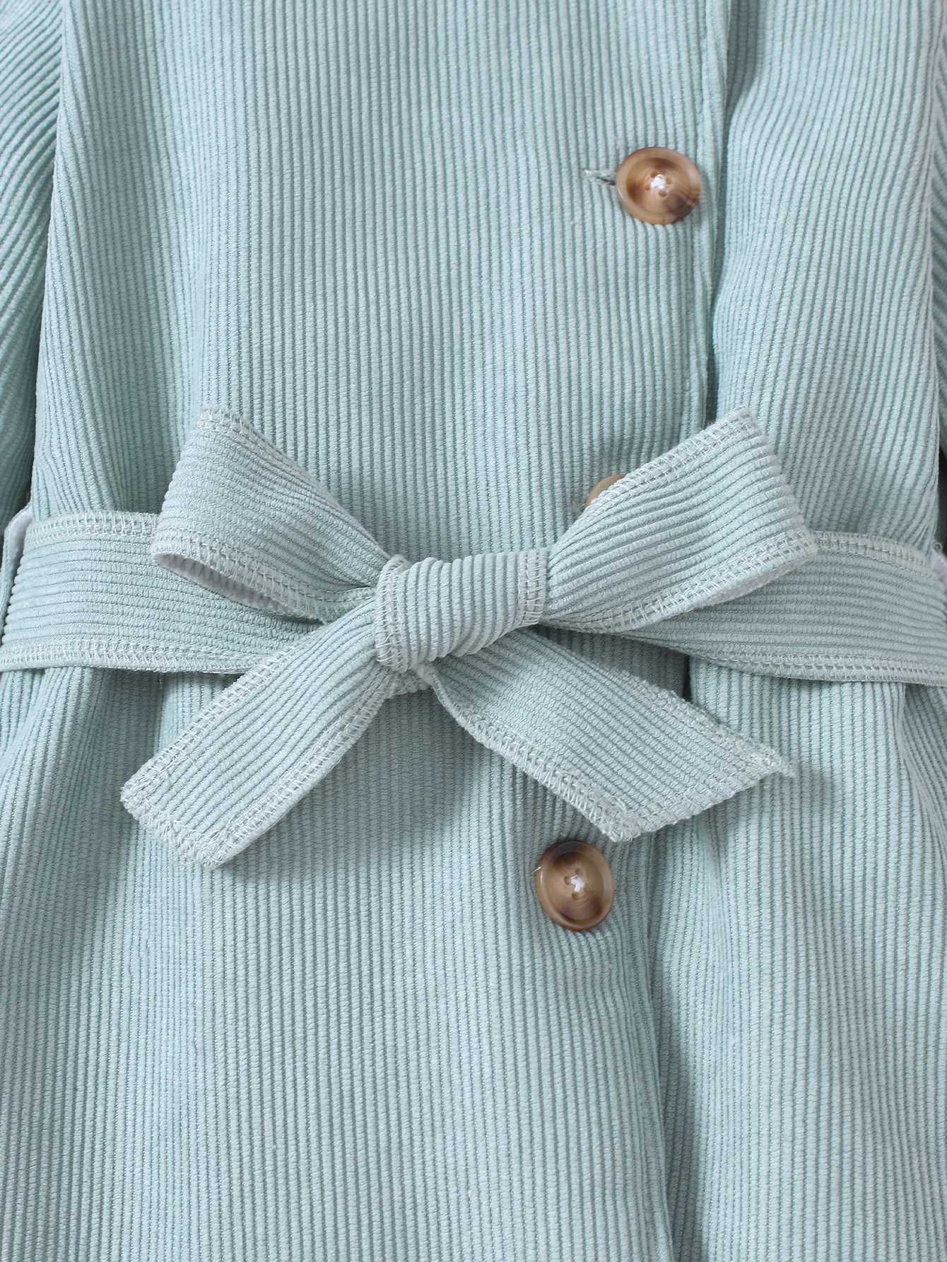 New Sled Girl Autumn Solid Color Medium High Collar Plush Sleeve Trench Coat Suitable for Small and Medium sized Children W241023