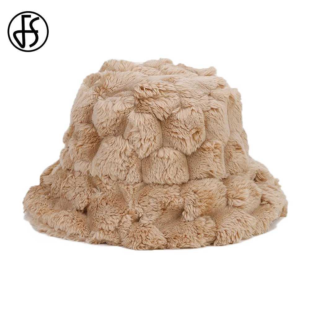 FS Retro Pineapple Pattern Bucket Hat Mens Khaki White Warm Rabbit Fur Winter Hat Warm Outdoor Panama Hat Sbrero 2023 X241023