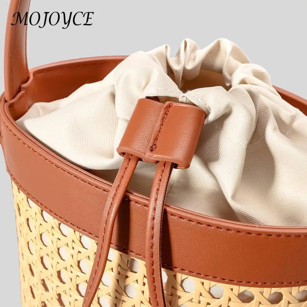 Straw Beach Bag PU Leather Summer Hollow Shoulder Trendy Crossbody Holiday Travel Handbag for Women 241021