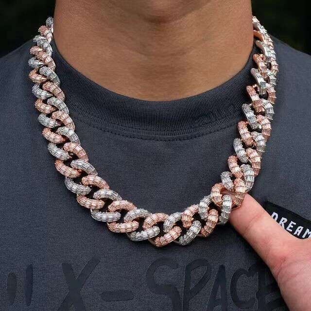 hip hop 21mm flip cuban three rows of t shaped collarbone chain exaggerated personality ins men's necklace