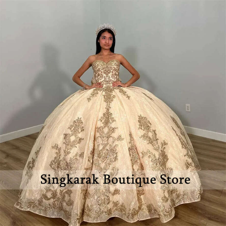 New Arrival Princess Champane Quinceanera Dresses Ball 2023 Sweet 16 Dress Crystals Lace Appliques Birthday 15Th Party Gown