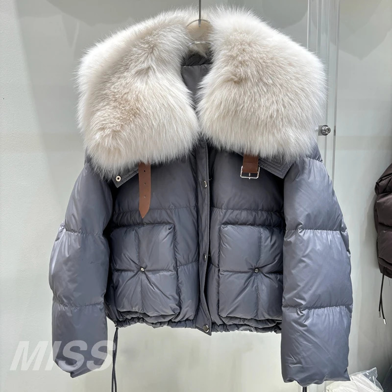 Natural Fox Fur Collar Womens Winter 90% White Duck Down Jacket Style Womens Short Warm Inflatable Jacket 241023