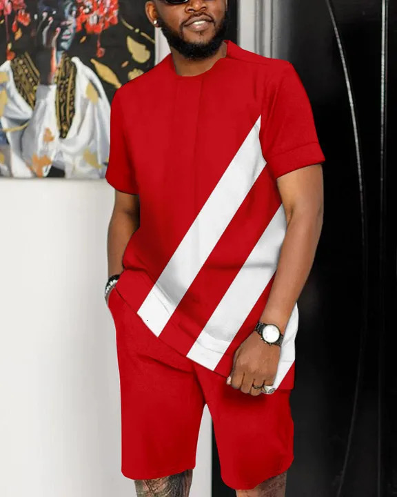 Summer mens fashion 2-piece set mens T-shirt shorts pants set casual short dress oversized retro mens clothing 241024