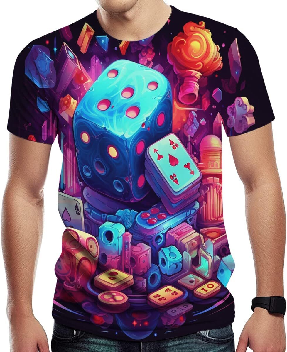Mens T shirt Men's Fantasy Dices Poker Cards Print T Shirt 3D Print Cool Casual Tee Top tee Casual tops summer clothes Breathable and stylish
