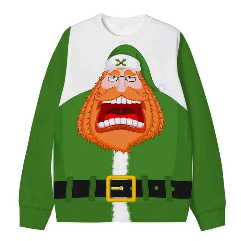 Cross border 2024 new Amazon men's hoodie Christmas 3D round neck creative funny printed top supports customization