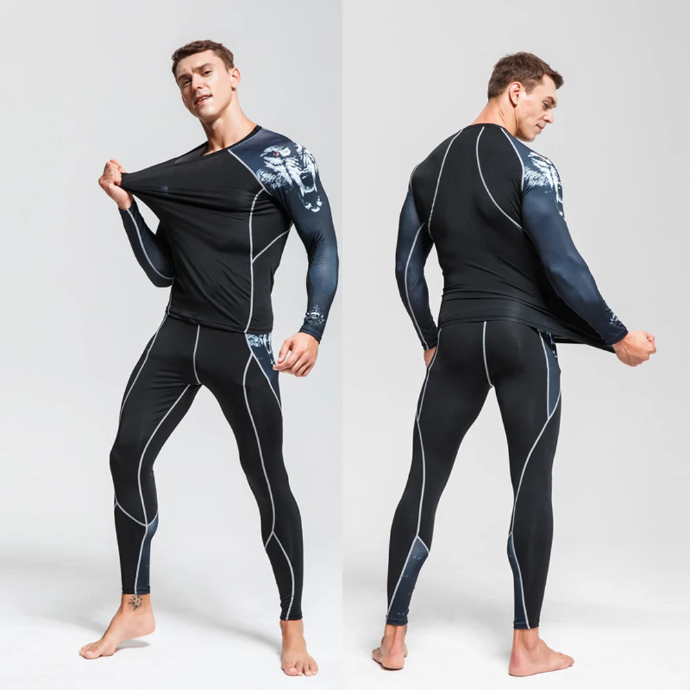 Fitness Training Clothes 3D Skull Thermal Underwear Compression Mens Suit Sports Running Warm Base Layer 3XL 241017