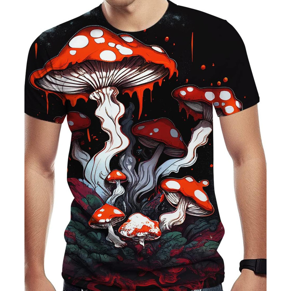 Mens T shirt Creative Mushroom Print T-Shirt Summer Fashion Tee Top Shirt for Men's tee Casual tops summer clothes Breathable trend