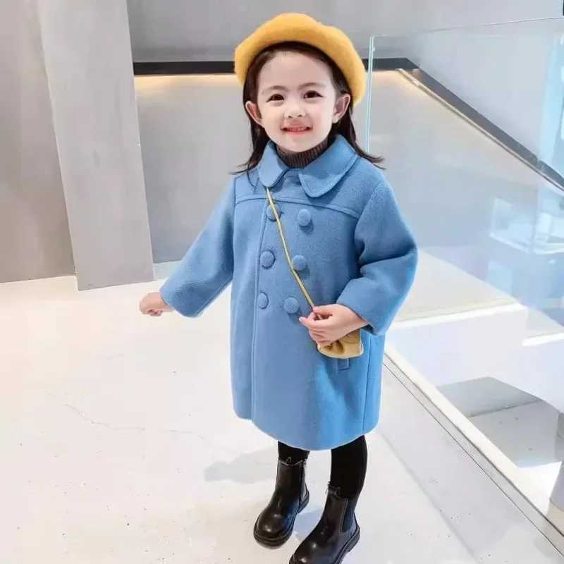 Double breasted womens wool coat autumn and winter trench jacket 2-7-year childrens clothing W241023