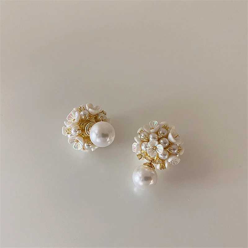 White Shell Flower Pearl Stud Earrings For Women Ball Double Side Elegant Earrings set Exquisite Vintage Fashion JewelryX241023