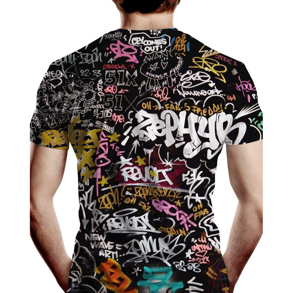 Mens T shirt Men's Graffiti Print Creative Novelty 3D Graphic T Shirt- tee Casual tops summer clothes breathable