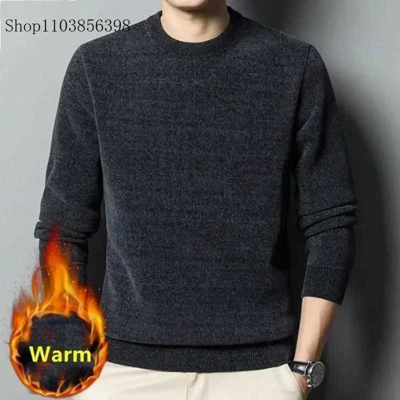 2024 New Mens Thickened Sweater Knitted Sweaters Men Solid Fleece Crew Neck Warm Casual Top Pullover Male Knitwear Oversize 4XL LX241024
