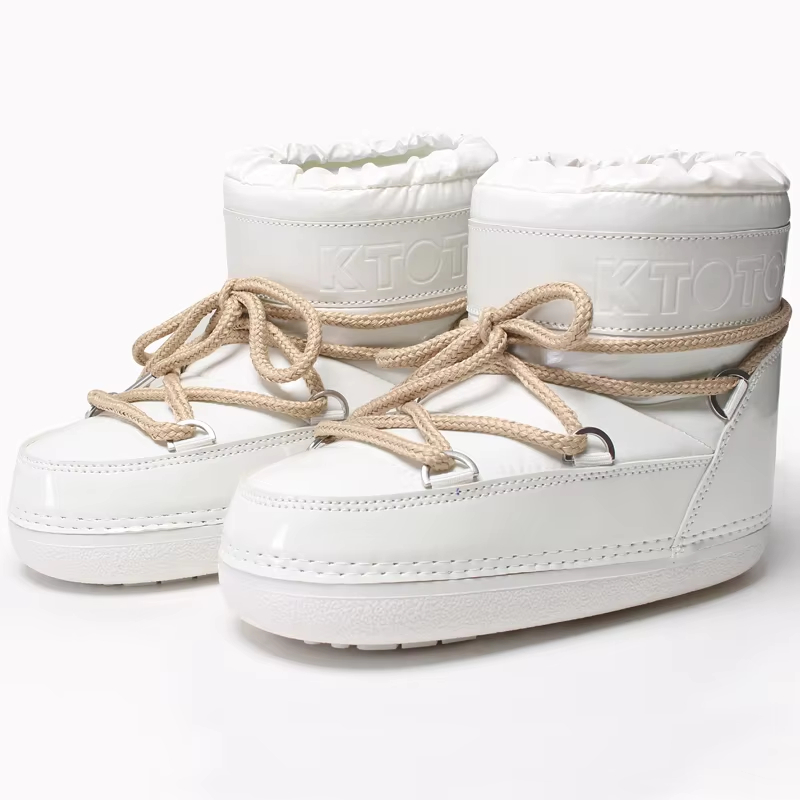 Winter short snow Bright surface waterproof platform moon lace-up ankle Designer non-slip bright Womens ski boots 241118